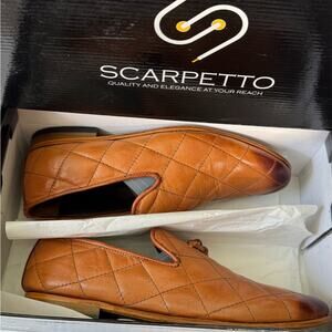 Scarpetto Premium Quilted Leather Tassel Loafers in Brown Size 8